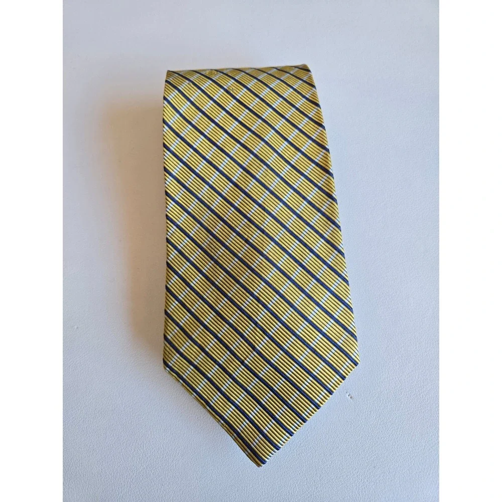Lauren Ralph Lauren Yellow Blue Plaid Silk Blend Necktie Classic Preppy Business